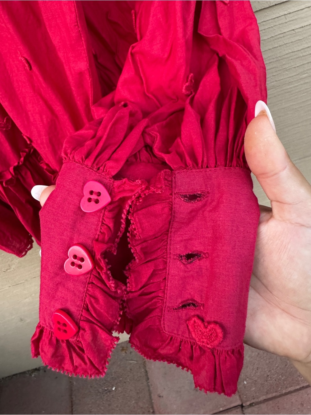Farm Rio Red Smocked Ruffled 3D Heart Blouse - Picture 9 of 10